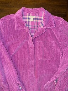 LL Bean Womens Button-Up Long Sleeve Corduroy Purple Lined Shacket Medium